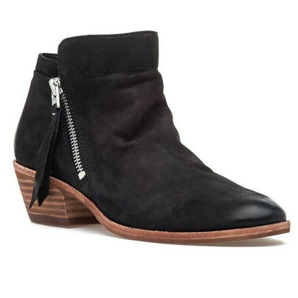 SAM EDELMAN Packer leather ankle boots zip side chunky heel booties black Sz 6.5